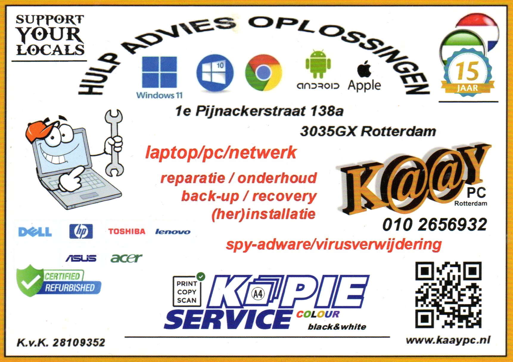 kaaypc laptop pc netwerk reparatie onderhoud herinstallatie 